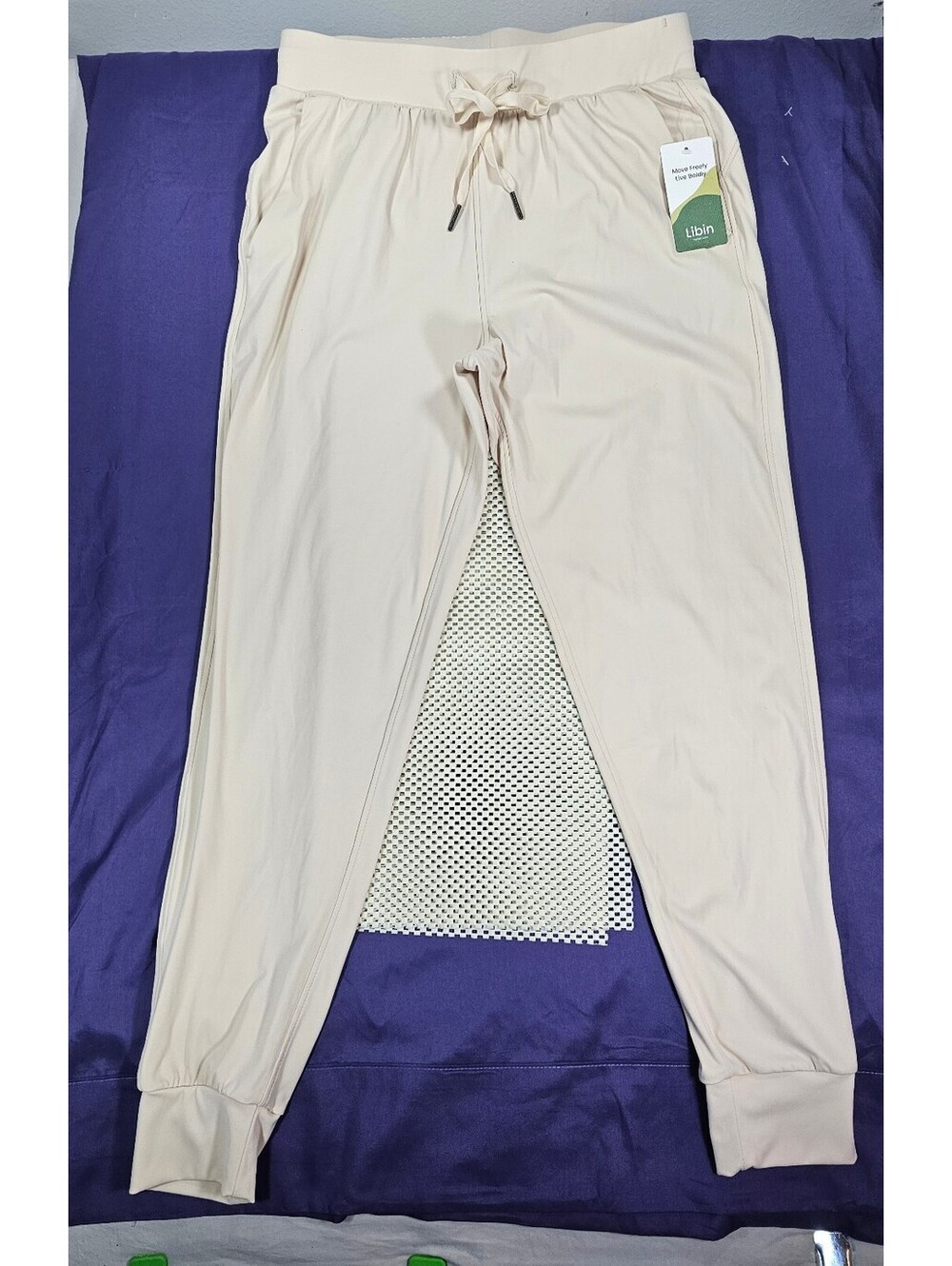 Libin Women’s Jogger Pants Size S Beige Stretch Lightweight Pull On NWT